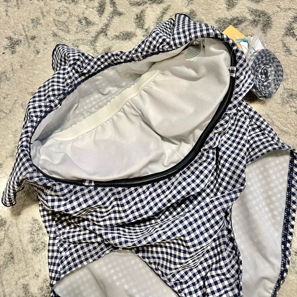 NWT Kona Sol Navy White Bandeau Flounce Ruched High Coverage One Piece swimsuit - Picture 5 of 6